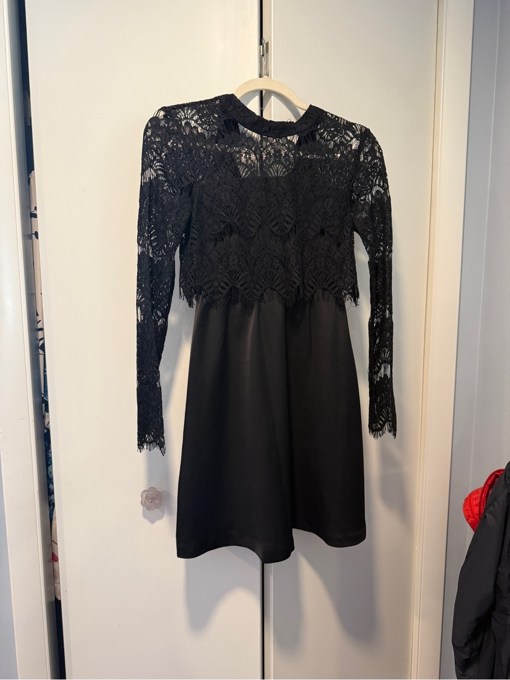 BCBGeneration Black Lace Long-Sleeve A-Line Dress